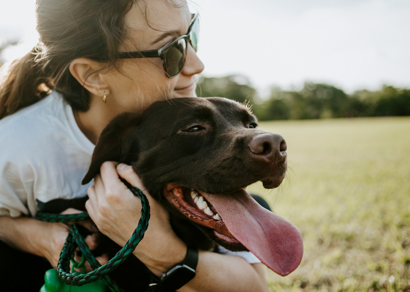 Person embracing a dog